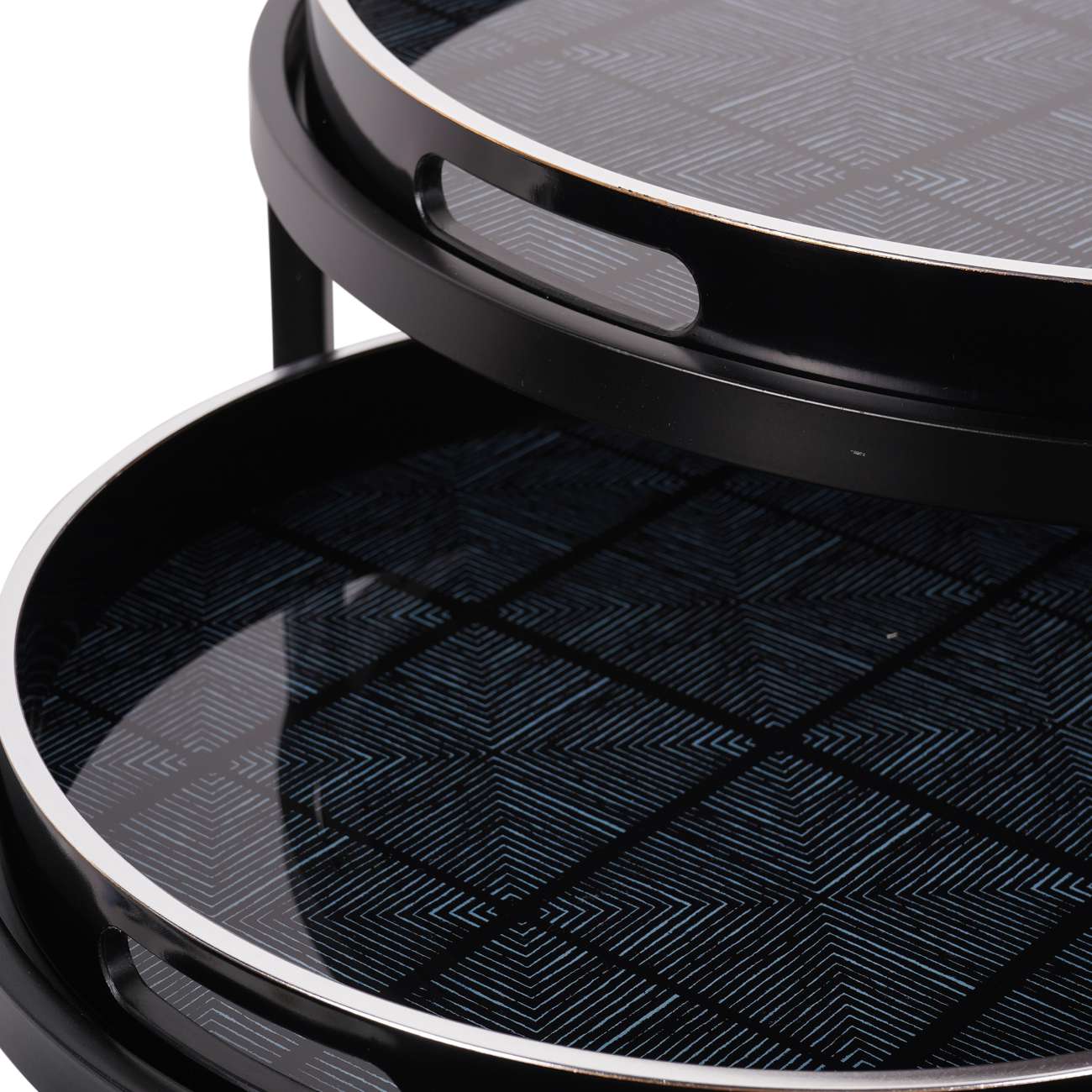 Set of 2 Midnight Black Squares Pattern Side Tray Tables